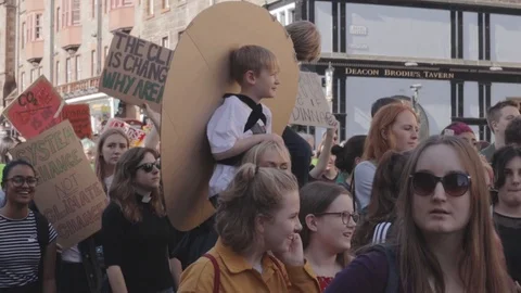 3ed Global Climate Strikes: Climate March Scotland Slow Motion Stock Footage 117187036