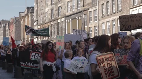 3ed Global Climate Strikes: Climate March Scotland Slow Motion Video stock 117187071