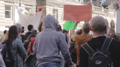 3ed Global Climate Strikes: Climate March Scotland Slow Motion Stock Footage 117187097