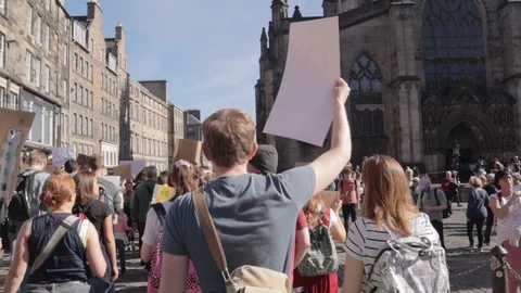 3ed Global Climate Strikes: Climate March Scotland Slow Motion Stock Footage 117187100