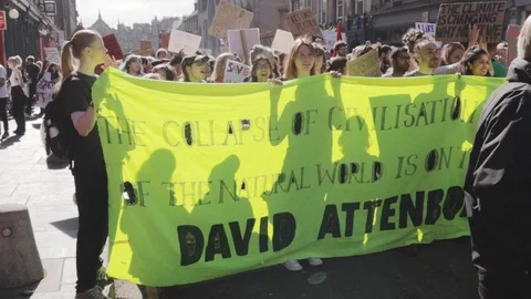 3ed Global Climate Strikes: Climate March Scotland Slow Motion Stock Footage 117187145