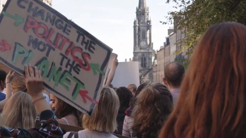 3ed Global Climate Strikes: Climate March Scotland Slow Motion Video stock 117187160