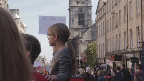 3ed Global Climate Strikes: Climate March Scotland Slow Motion Stock Footage 117187204