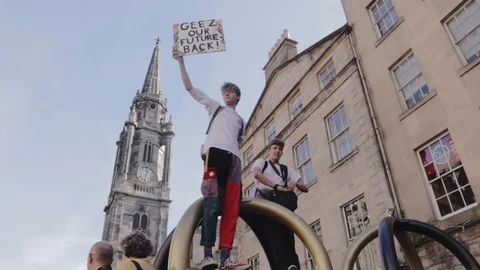 3ed Global Climate Strikes: Climate March Scotland Slow Motion Video stock 117187219