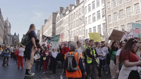 3ed Global Climate Strikes: Climate March Scotland Slow Motion Stock Footage 117187232