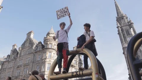 3ed Global Climate Strikes: Climate March Scotland Slow Motion Video stock 117187242