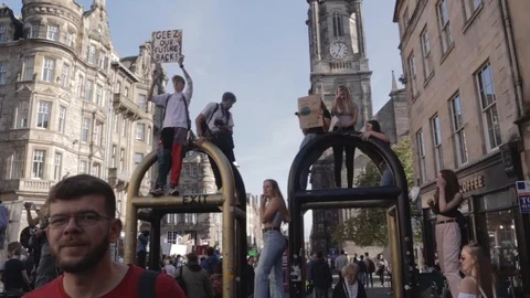 3ed Global Climate Strikes: Climate March Scotland Slow Motion Stock Footage 117187245