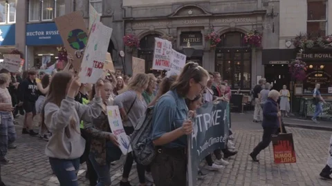 3ed Global Climate Strikes: Students Marching Holding Banner [SlowMotion] Stock Footage 117187314