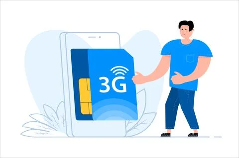 3g network technology. Internet systems telecommunication service. Man stands Stock-Illustration