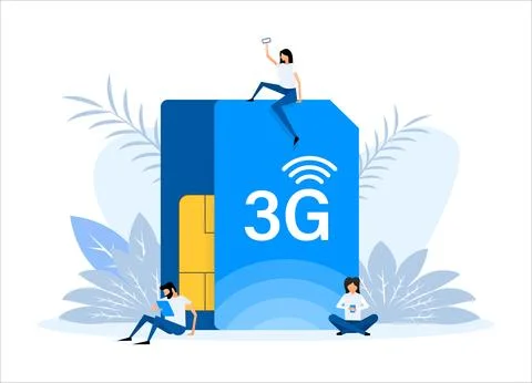 3g network technology. Internet systems telecommunication service. People stand Stockillustratie