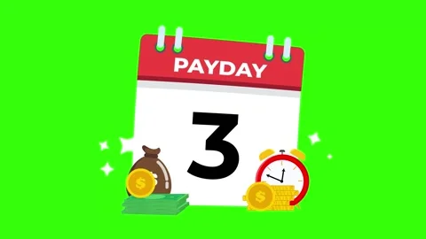 3rd, 12th, 31st Payday Calendar with Money Bag and Alarm Clock on Bright Gr.. Stock Footage 324699889
