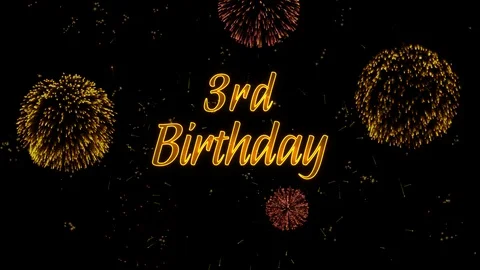 3rd Birthday Greeting text with particles, colored fireworks, sparks and stars Stock-Footage 99059201