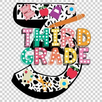 3Rd Grade Text With Pencil Icon number written 3 sketch Stock Illustration