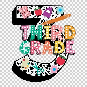 3Rd Grade Text With Pencil number written 3 sketch Stock Illustration