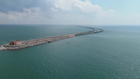 3rd Island of Chesapeake Bay Bridge Tunnel Stock Footage 340114437