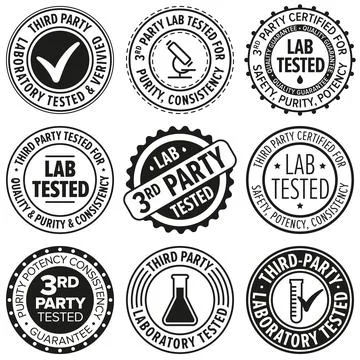 3rd party lab tested round badges. Sign for quality, consistency, purity and 库存插图