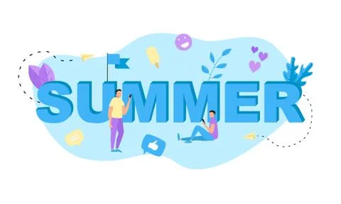 3Summer vector design blue lettering illustration with icon.	 Stock Illustration
