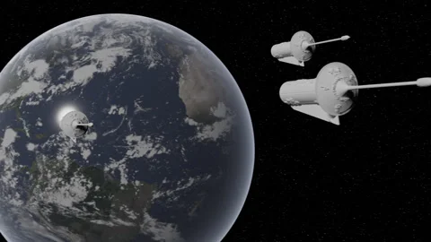 3X Alien spaceships approaching Earth Stock Footage 247210383