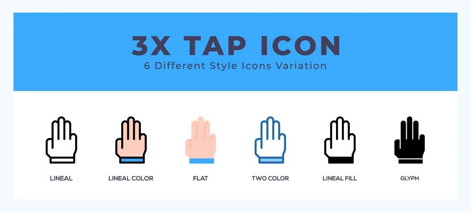 3x tap icon set with different styles. Design elements for logo. Vector ill.. Stock Illustration