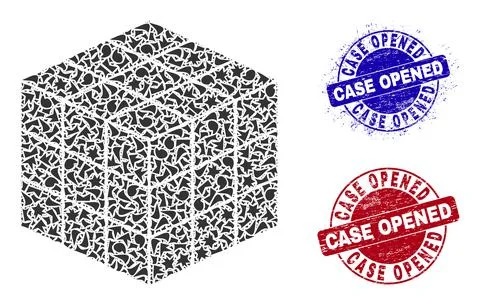 3X3X3 Cube Mosaic of Shards with Case Opened Scratched Stamps Stock Illustration