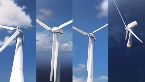 (4 in 1) Four Varied Camera Angles of Offshore Wind Turbines, with Luma Mattes Video stock 103816170