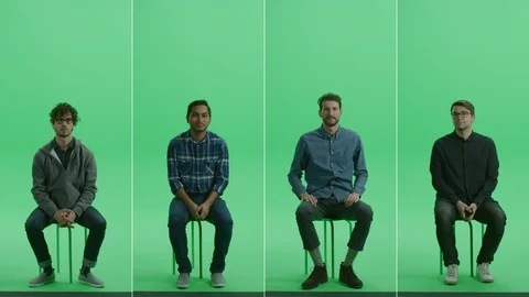 4-in-1 Green Screen Collage: Four Portraits of Handsome Men of Diverse Backgroun Stock Footage 129408475