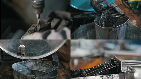 4 in 1: Industrial process - drilling machine drainin liquid Stock Footage 110922836