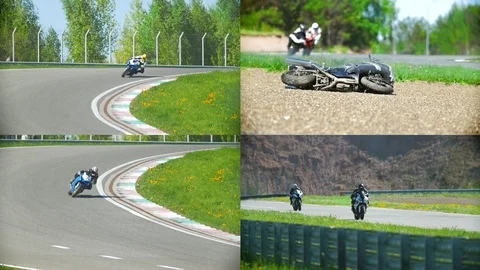 4 in 1: Motorcycle competitions, turn to the right, people compete Stock Footage 101334940