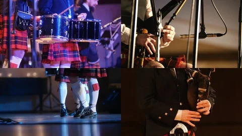 4 in 1: Scottish Orchestra - Performance on bagpipes and drums Stock Footage 110919561
