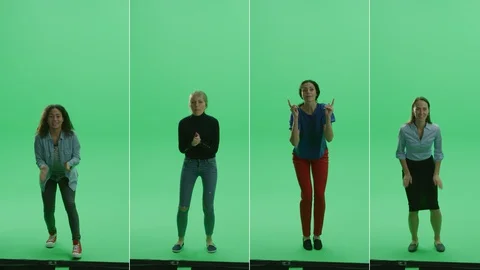 4-in-1 Split Green Screen Studio: Four Beautiful Women of Diverse Ethnicity Stock Footage 129409446
