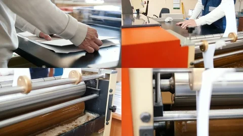 4 in 1: Typography workflow, rollers with glue rotate Stock Footage 110917988