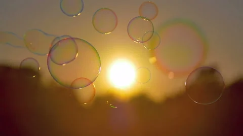 4 in 1 video! Air bubbles by sunset (sunrise) background Video stock 51226178