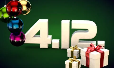 4 12 date calendar gift box christmas tree balls 3d illustration Stock Illustration