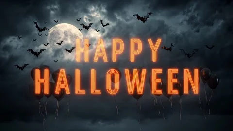 4 46 A bunch of spooky balloons floating in the night sky with bat fe58d312 Stock Footage 318235103
