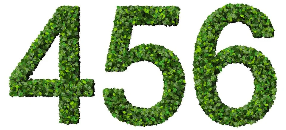 4 5 6 digits made from green leaves isolated on white background. Stock Illustration