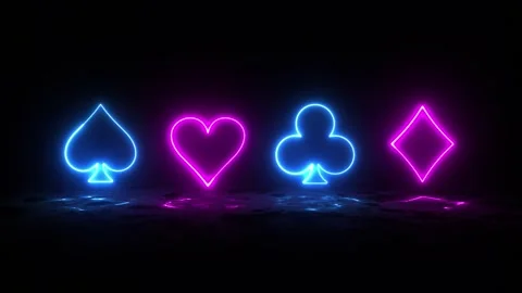4 Aces Playing Cards Symbols With Futuristic Glowing Neon Lights On The Black Stock-Footage 242514127