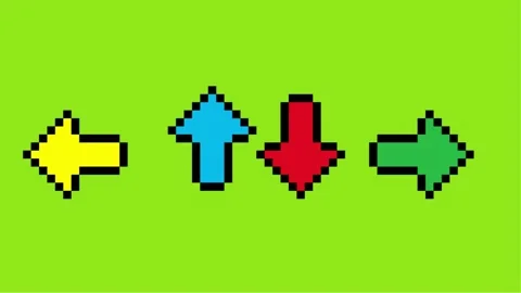 4 arrow pixel animation on green and white screen Stock Footage 311492384