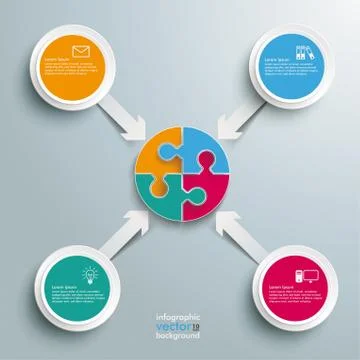 4 arrows circle puzzle centre Stock Illustration