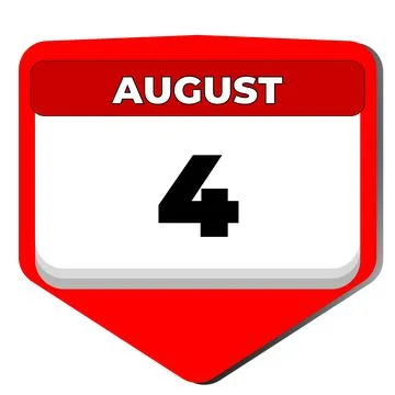 4 August vector icon calendar day. 4 date of august. Fourth day of august. 4th Stock-Illustration
