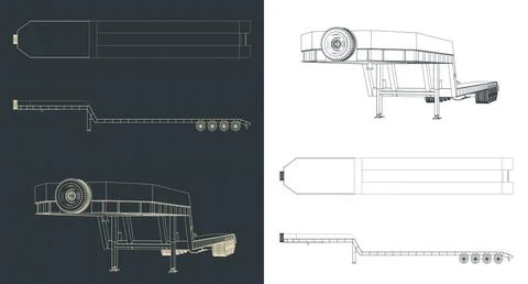 4 axle lowbed trailer blueprints Illustrazione stock