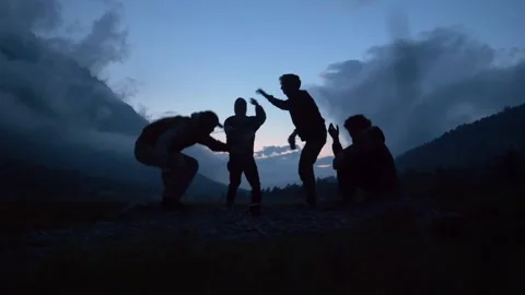 4 best friends start dancing (slow motion) Stock Footage 160500089