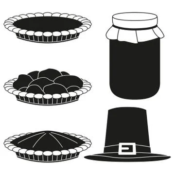 4 black and white fall harvest silhouette elements 스톡 일러스트