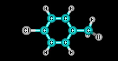 4-chlorotoluene molecular structure isolated on black Stockillustratie