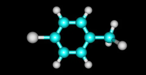 4-chlorotoluene molecular structure isolated on black Illustrazione stock