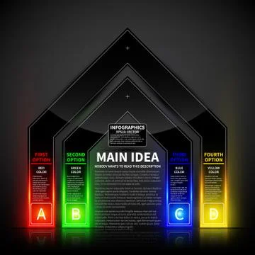 4 colorful glowing options in the form of the gate. Useful for presentations Stock Illustration