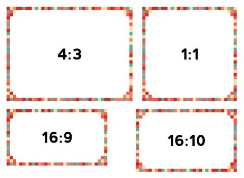 4 colorful pixel borders in nice colors for different resolutions Stock Illustration