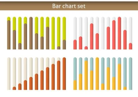 4 colorul bar chart graph set, isolated on white Stock Illustration