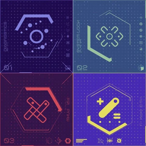 4 Colour Grid Icon Panel 01 Stock Footage 294040345