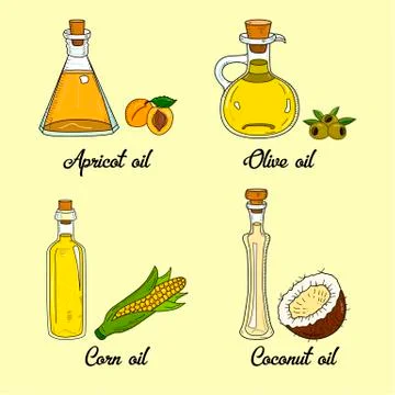 4 cooking oils in cute sketchy bottles イラスト素材