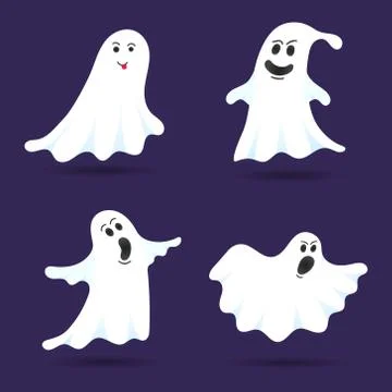 4 cute ghost characters flat style design vector illustration set Stock Illustration